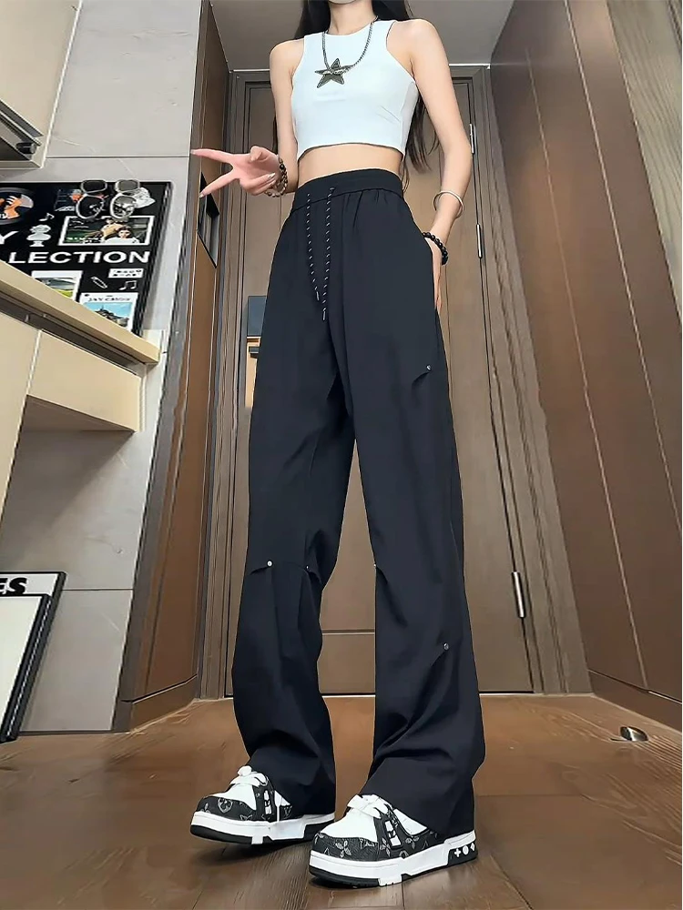 

Bla Ice Silk Rivet Workwear Pants Men's Summer Drape Qui Dry Straight Leg West Pants Clean Fit Casual Trousers for Men