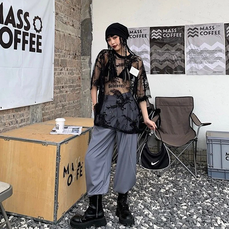 ขนาดใหญ่แขนสั้นO-คอเสื้อยืด 2025 ฤดูร้อนใหม่เซ็กซี่พิมพ์Hollow Out Top Teeเสื้อผ้าผู้หญิงแฟชั่นTshirt