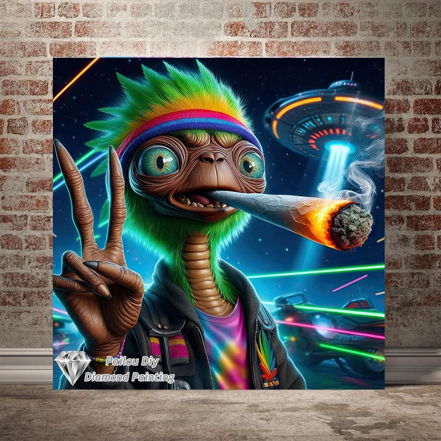 

The Alien Smoking A Cigar Diamond Painting Kits Photo Art 5d Diy Full Square Round Mosaic Cross Stitch Embroidery Home Decor