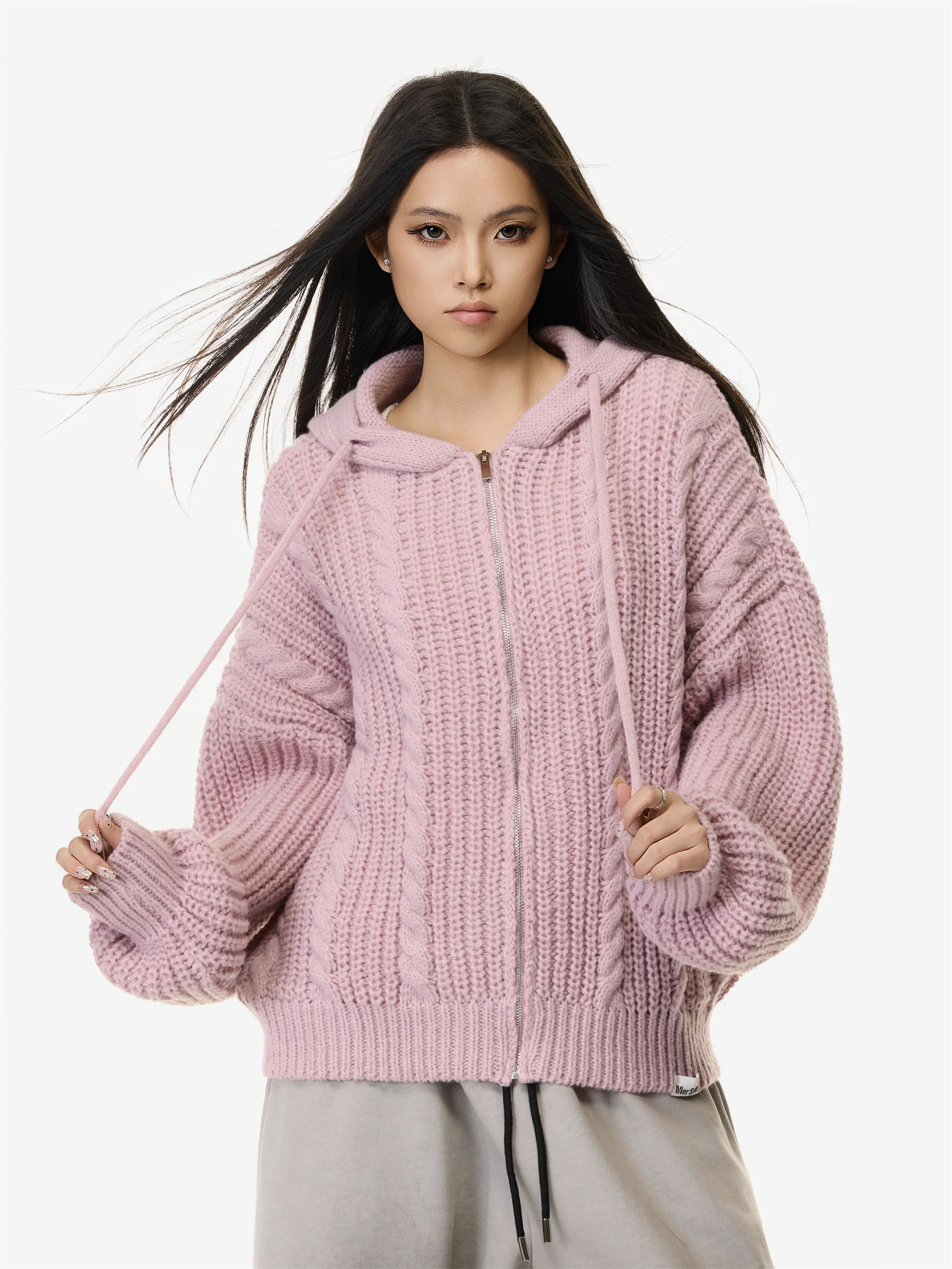 

Warm Knitted Zipper Hoodie Women's Cardigan Twist Yarn Cozy Autumn Winter Outerwear Commute Sle Regular Sve Long Length