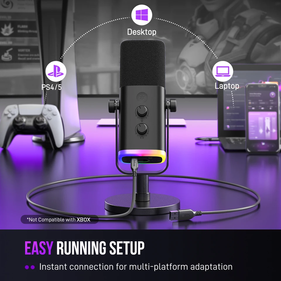 FIFINE USB/XLR ダイナミックマイク RGB コントロール/ヘッドフォン