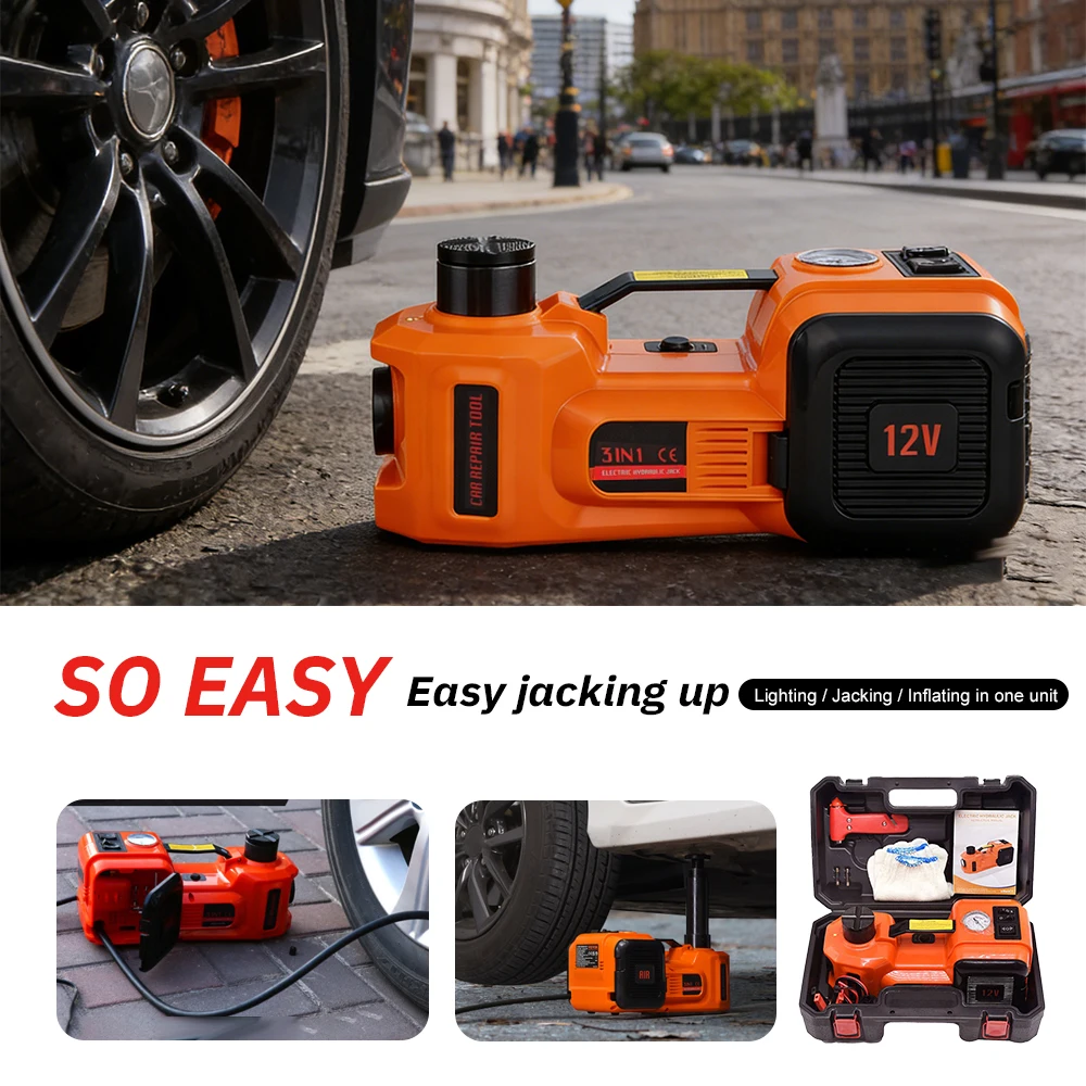 

Электрический гидравлический домкрат 12 В, домкрат 3-в-1, домкрат для внедорожников, подъемный домкрат для внедорожников, набор инструментов для замены шин с футляром для хранения