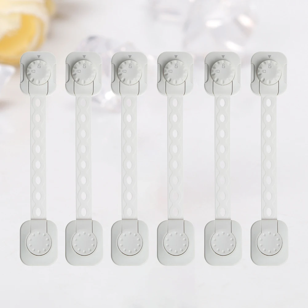 

6 pcs Adjustablebaby Safety Locks Childproof Belt Cabinet Cupboard Drawer Guard Self-Adhesive Easy Open Flexible Durable White