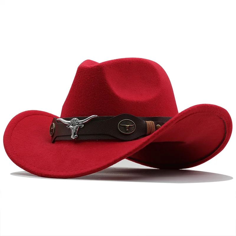 Western-Cowboy-Hut, 2 Größen, schwarzer Woll-Jazz-Zylinder, Herren, ethnischer Stil, Kuhkopf, Band, Filzkappe, Damen, Kinder, Reiten, Fedora-Hut – Detail 8