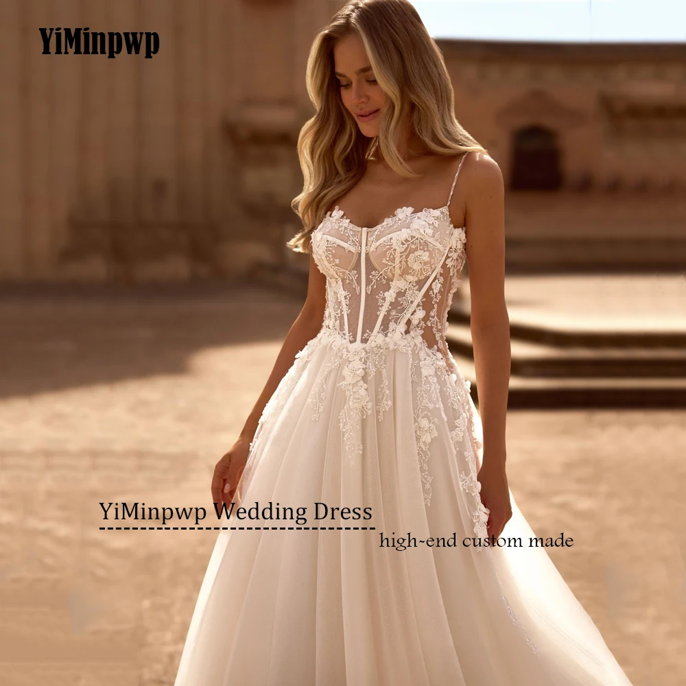 Vestidos de novia bohemios brillantes 2025, vestidos de novia con tirantes finos para mujer, vestidos de novia con apliques en la espalda, vestidos de novia personalizados