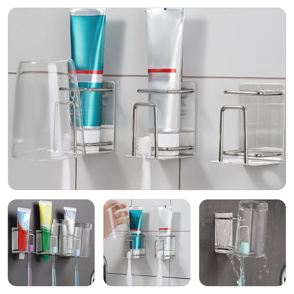 Toothbrush Holder Wall Mounted Stainless Steel Adhesive Bathroom Organizer For Mirror Tile Glass Toothbrush Rack