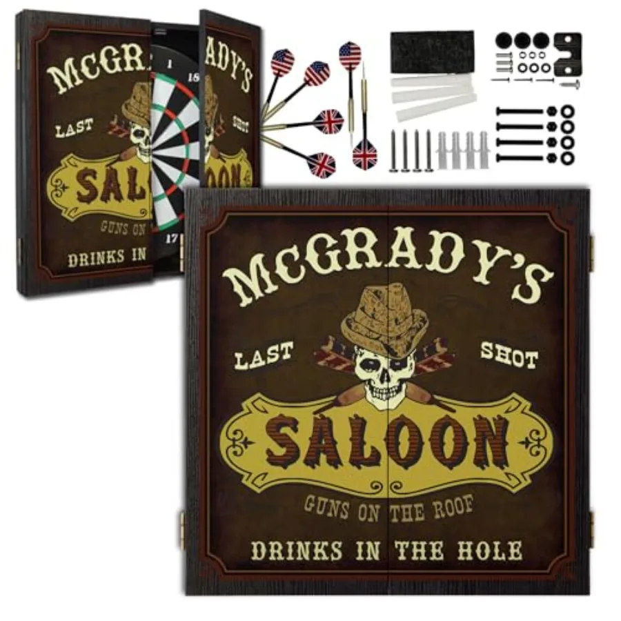 

Personalized Dartboard and Cabinet Set with 6 Steel Tip Darts for Home Entertainment Customizable Design for Sports Enthusiasts