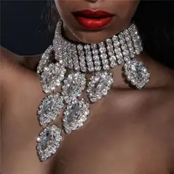 Bohemian Feng Rhinestone Necklace Fashionable and Exaggerated Multi- layer Multi color Rhinestone Droplet Pendant Neck Chain