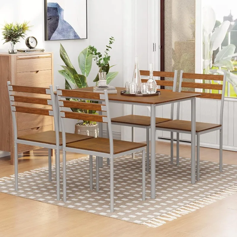 Modern Dining Table Set for 4, 5-Piece Kitchen Table Set, Rectangular Dining Table and 4 Chairs for Small Space, Dinette