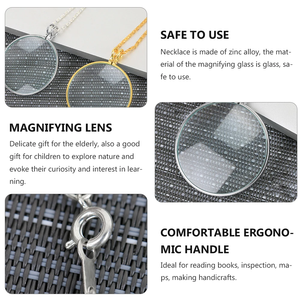 

2 Pcs Necklace Magnifier Lens Monocle Magnifying for Women Glass Pendant Jewelers Keychain Jewelry Loop