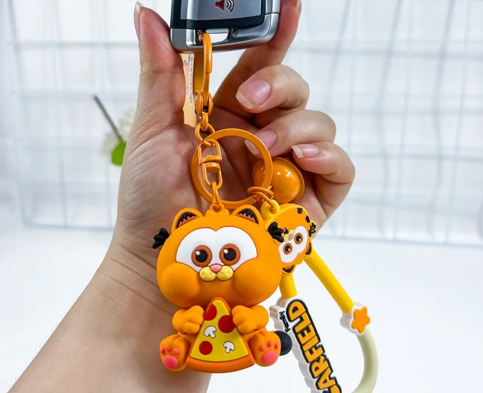 Garfield Boneca Chaveiro com Animal Dos Desenhos Animados, Figura Anime Bonito, Brinquedo de PVC, Decoração Chave do carro e Mochila, Chaveiro Pingente, Presentes Casal