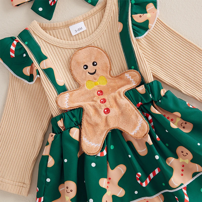 My First Christmas Baby Girl Outfit Newborn Gingerbread Patchwork Ruffle Romper Dress Infant Bodysuit Cute Fall Winter Clothes