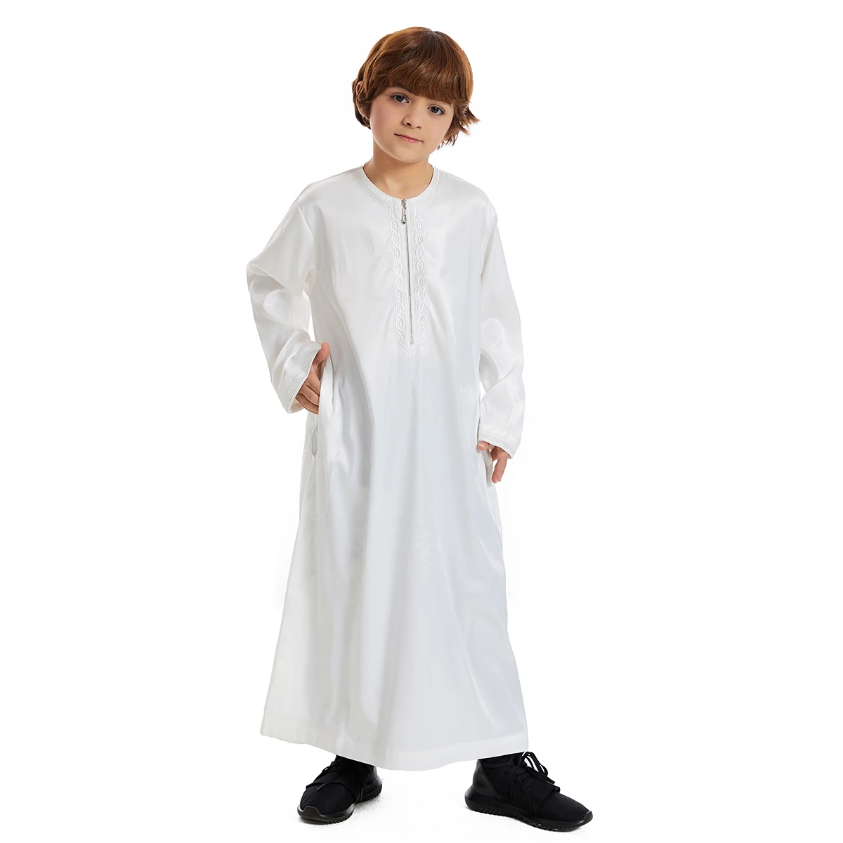 Saudi Arabic Kids Robe Zipper Ramadan Eid Jubba Thobe Muslim Children Dress Dubai Turkish Abaya Boys Clothing Djellaba Dishdasha