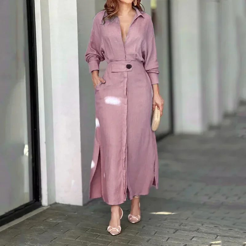 Women Solid Color Maxi Dress Autumn Fashion Elegant Long Sleeve Leisure Time Casual Daily Wear V Neck Sexy Ladies Shirt Dresses - AliExpress 200000345 Women Solid Color Maxi Dress Autumn Fashion Elegant Long Sleeve Leisure Time Casual Daily Wear V Neck Sexy Ladies Shirt Dresses - AliExpress 200000345