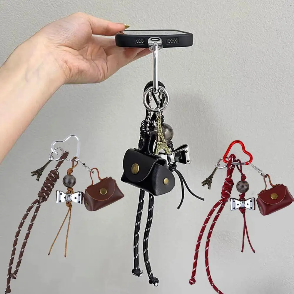 

Personality Braid Rope Bag Pendant Exquisite Cute Mobile Phone Decor Keychain Bag Charms Hanging Decoration With Mini Bag Bow