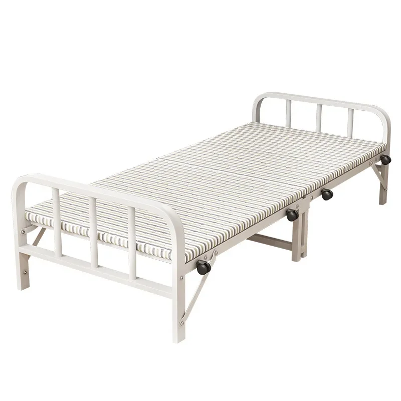 Folding Bed Single Household Simple Portable Nap Hospital Escort Rental Room Iron Frame Emergency Bed 1 Meter