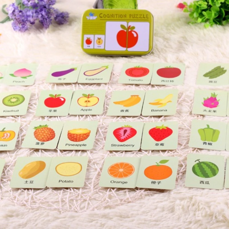 교육용 카드 장난감 기억력 매칭 게임 30개 조각 퍼즐 세트 교육용 퍼즐 사실적인 매칭 과일 퍼즐