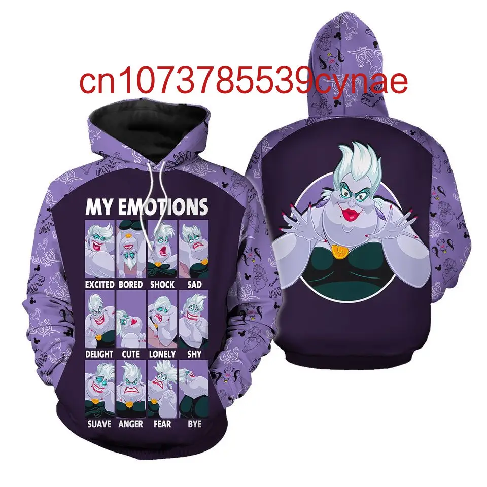 Disney Ursula Villains Magical Glitter Castle Hoodies Casual Hip Hop Street Clothing Men's and Women's Long sleeved Sweatshirts