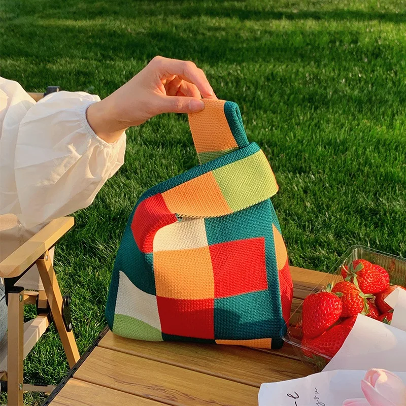 Luxus Design Streifen Gestrickte Kleine Handtasche und Geldbörse Mode Koreanische Trendy Reise Schulter Tasche Handgelenk Tasche Sommer Shopper Tote – Detail 3
