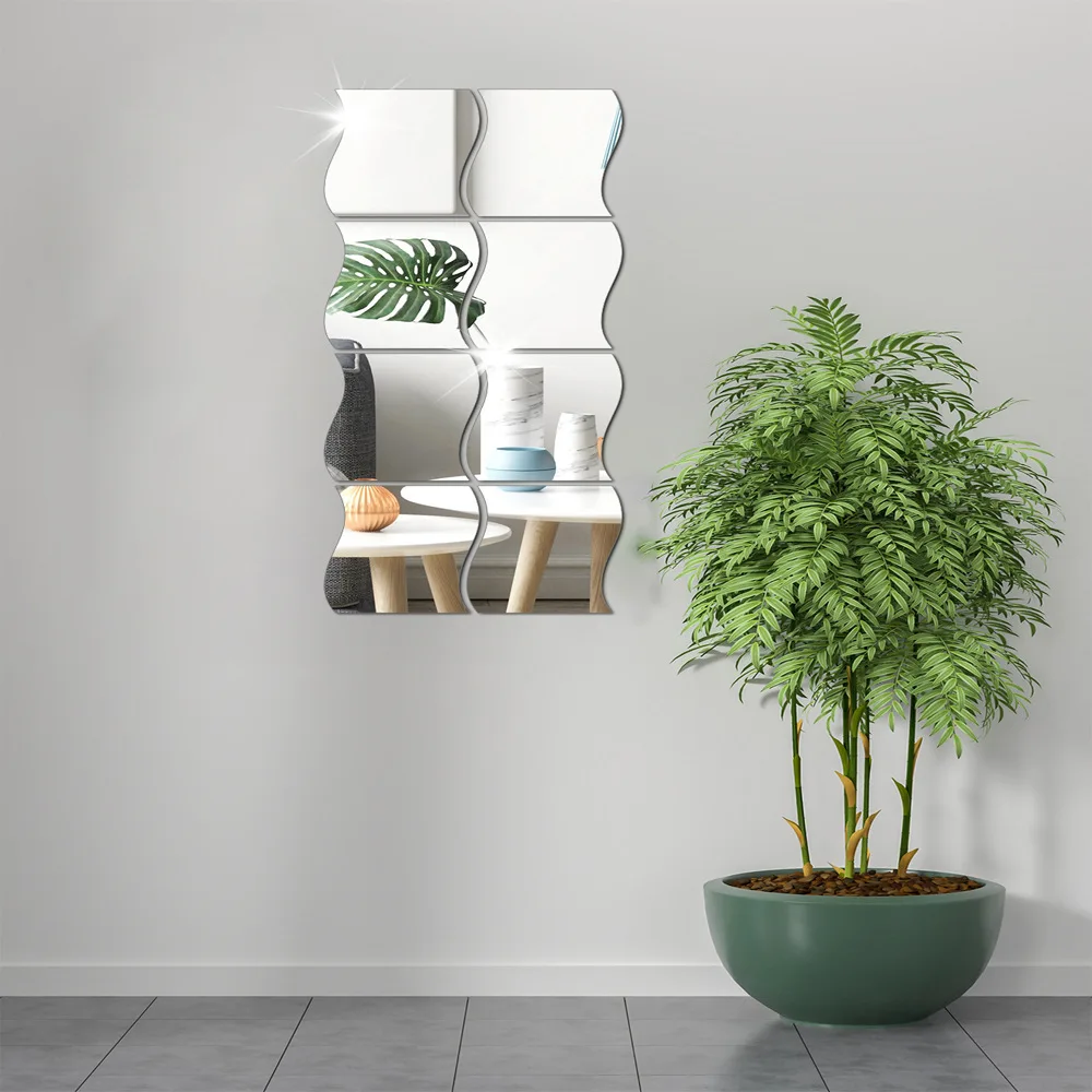 6/12 Acrylic Wave Combination 20cmX20cm 3d Mirror Wall Sticker Living Room Bathroom Decoration Sticker DIY Self-Adhesive Mirror