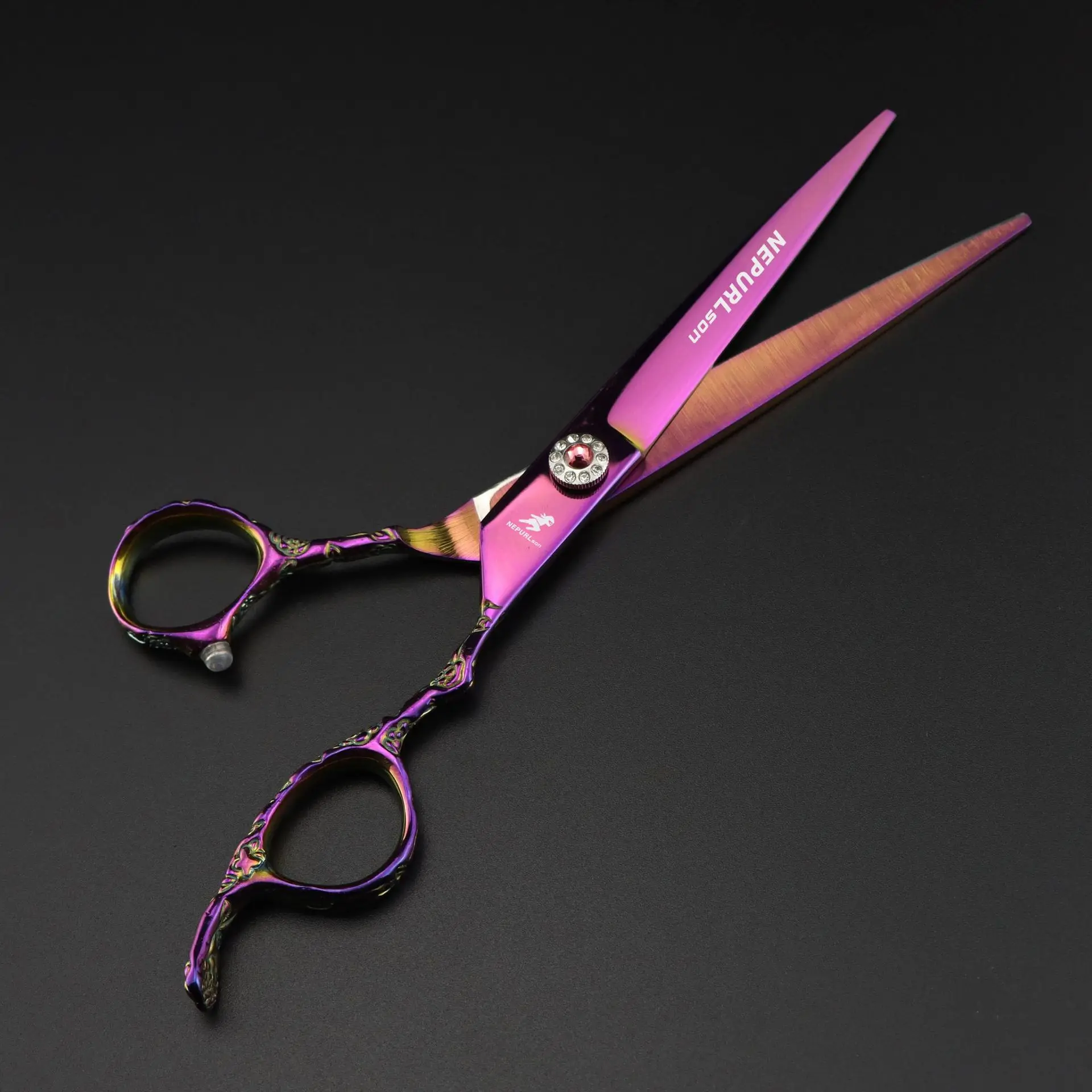 7.0-inch color-patterned handle flat hair scissors, professional styling tool
