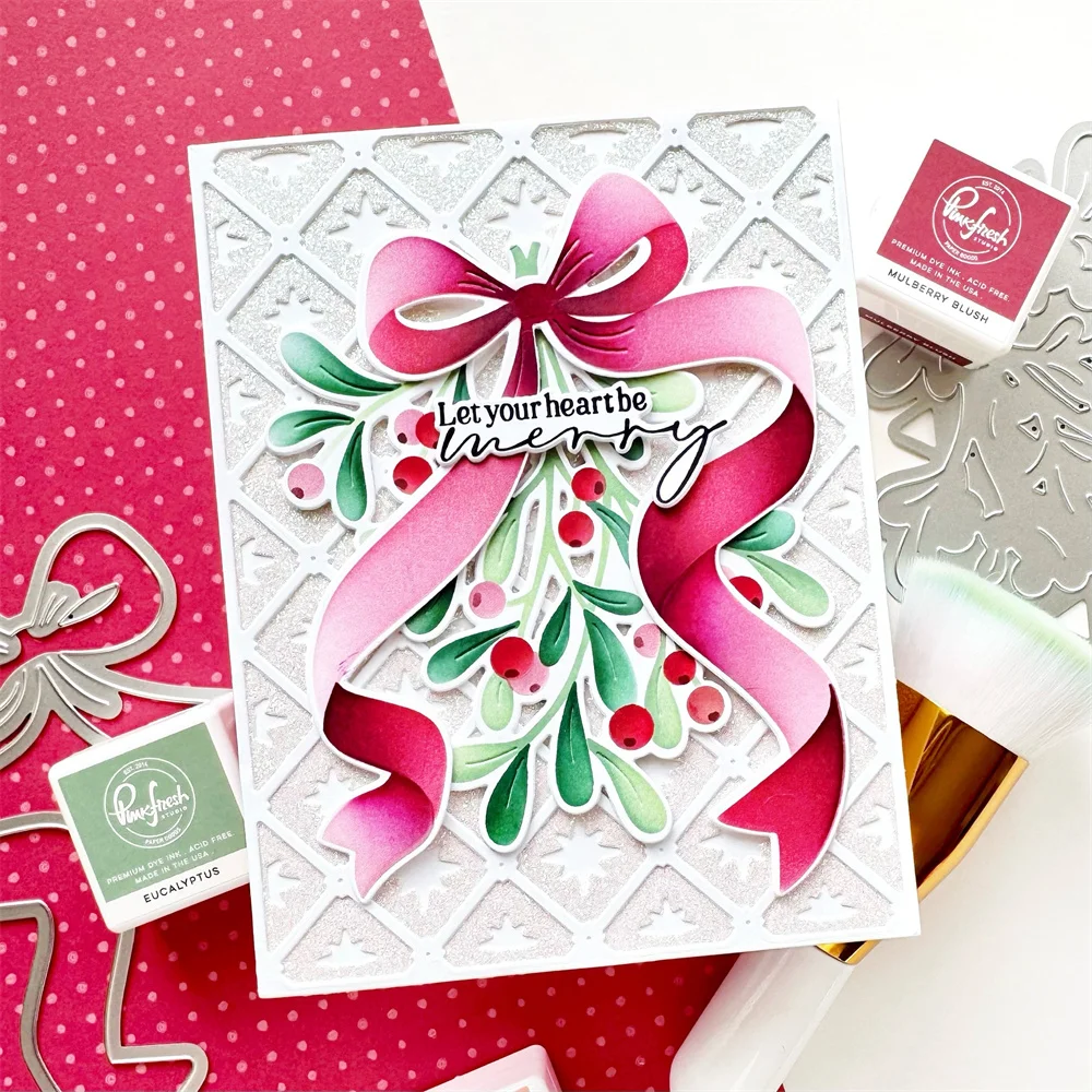 2026 Pink Fresh Merry Christmas Holiday Treasures Metal Cutting Dies Stamps Stencil Hot Foil Washi Scrapbooking DIY Decoration