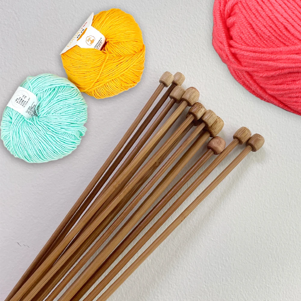 Pair 35cm 14 inches length 3mm - 10mm Bamboo knitting stick Knitting Needles Pointed Carbonized Wooden Single  for Beginners