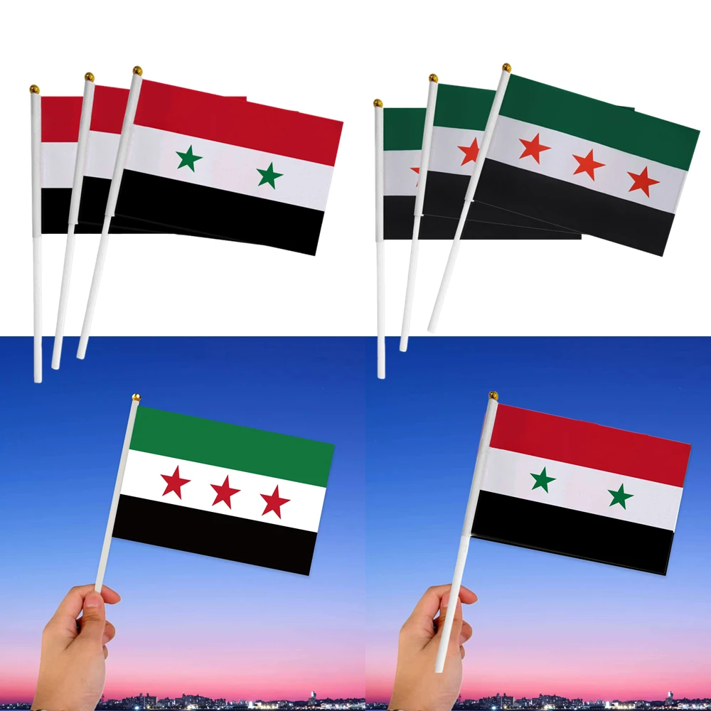 10PCS Syrian Hand Cranked Flag, 14x21cm Polyester Hand-Held Flag, Mini Decorative Small Flag