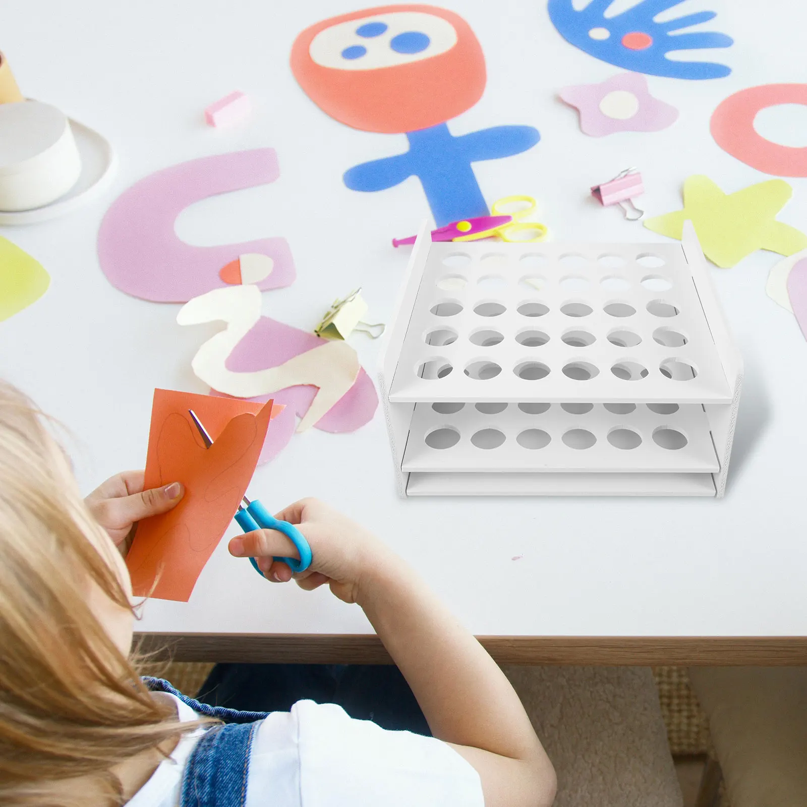 

Scissors Storage Box 30 Holes Wooden Rack Kids Classroom Desk Organizer Test Tube Holder White Hairdresser Child DIY Craft