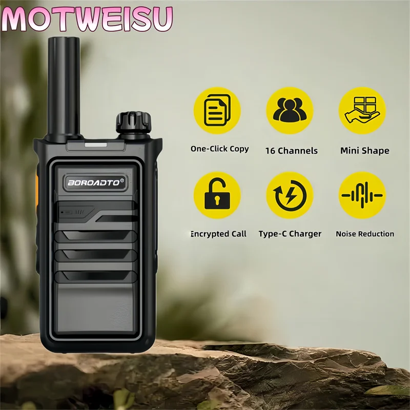 Mini Walkie Talkie Portable UHF 400-470MHz Type-C Charging 16CH VOX Long Range Two Way Radio for Hotel Restaurant Retail Staff