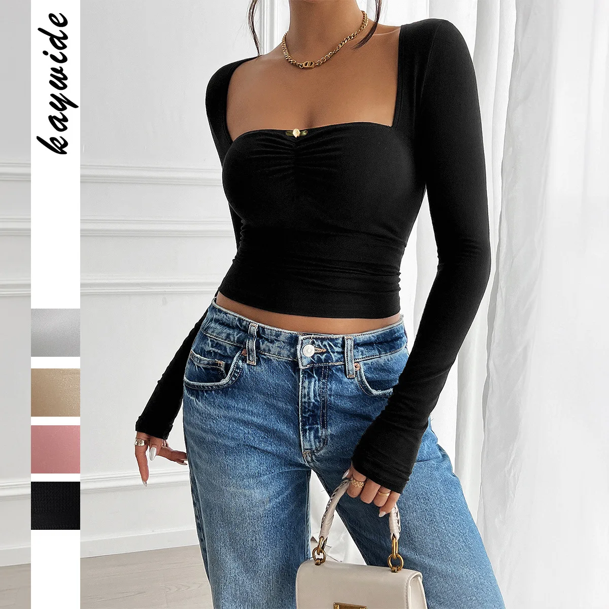 

Sports Spice Girls Square Neck Breast Wrap Top Women's Clothing 2025 Spring And Summer Amazon Foreign Trade Independent Station