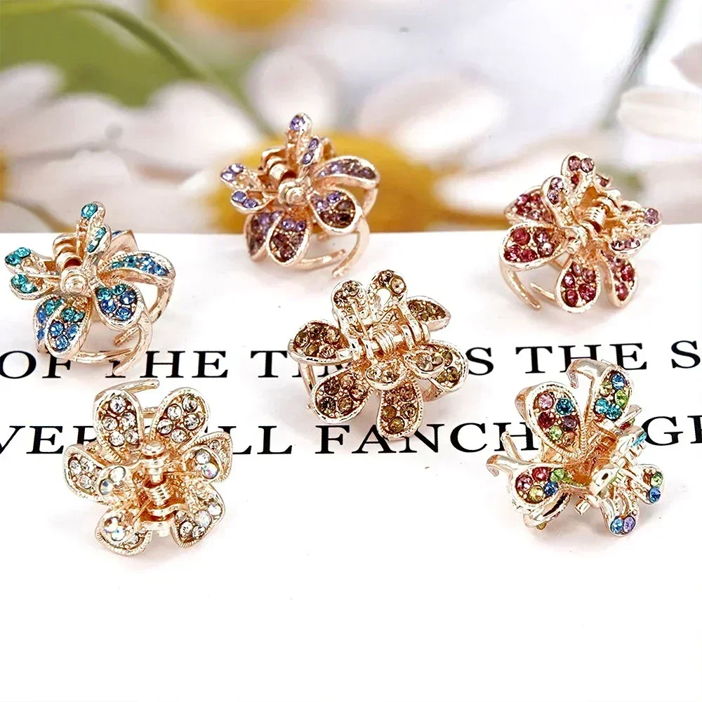 Rhinestone Flower Small Hair Claw Crystal Flower Hair Clip Hairpins Shiny Claw Clip Wedding Hair Accessories Headwear Ornament