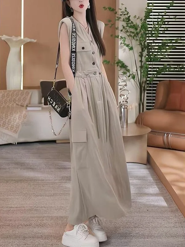 

plus Size Women's Workwear Dr Summer Korean Sle Dstring Svel Vest Long A-Line Skirt Faionable plus Size Dr