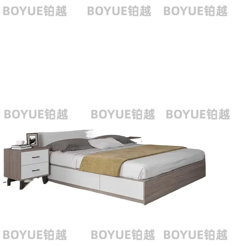 Modern King Size Wooden Bed Frame MDF Bedroom Furniture Set for Family Hotel Home Decor Minimalist Style Platform Design