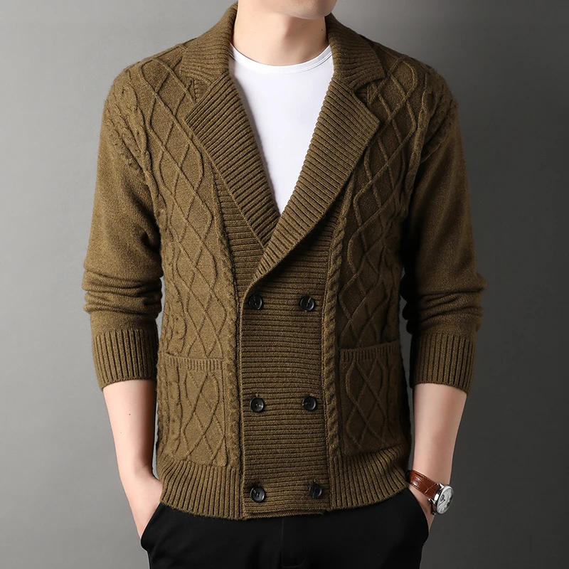 

2024Men's Brand Retro Twist Long Sleeve Knitted Cardigan Men's Casual Sweater Knitwear Men's Spring Slim Base/outerwear Sweaters