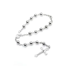 CCB Silver Color Rosary Metal Jesus Cross Bracelet Prayer Beads Car Hanging Ornaments Religious