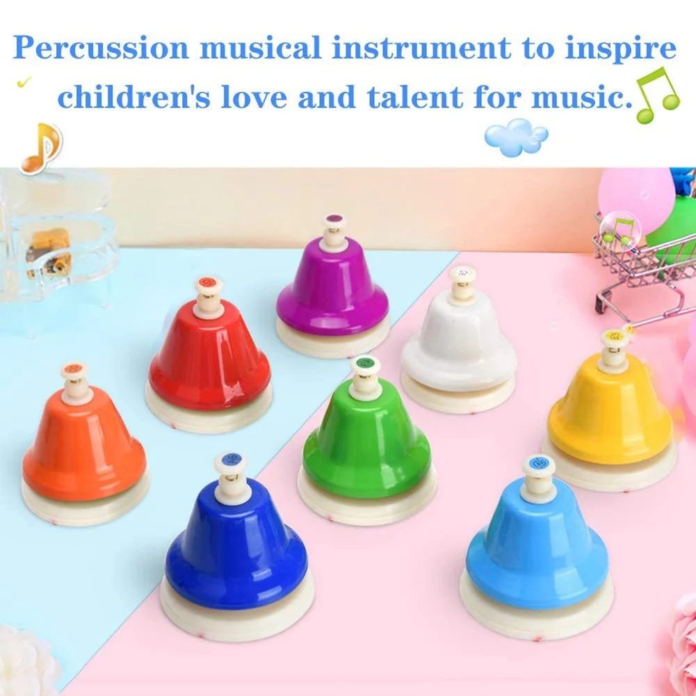 Desk Bells, 8 Notes Diatonic Metal Hand Bells, Rainbow Music Bells, Musical Learning Teaching Percussion