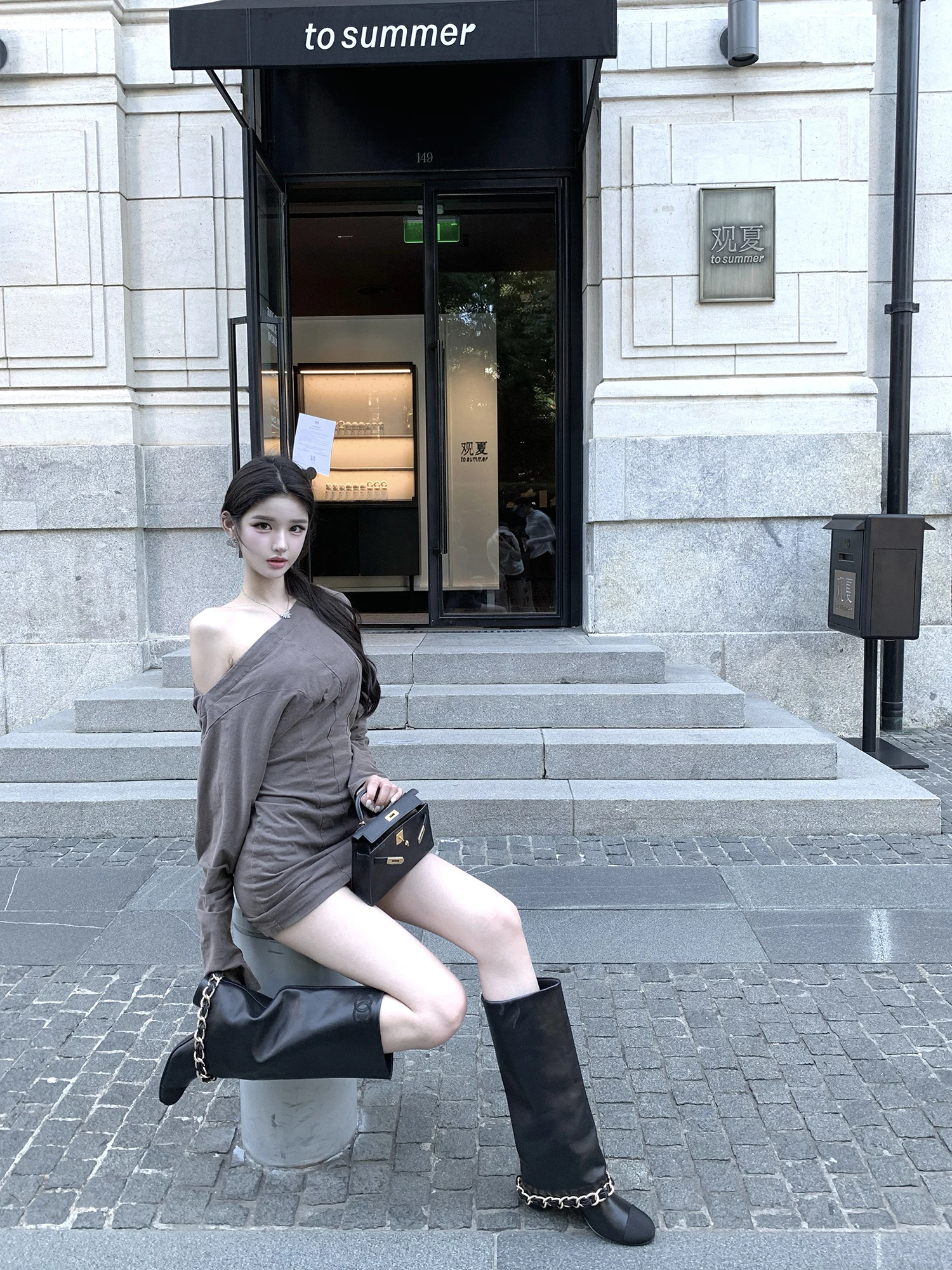 

Waed Cotton oulder Bared Dr Ci Commute Sle round Neline Bodycon Fit Long Sve Ins Faion Boutique De Viola