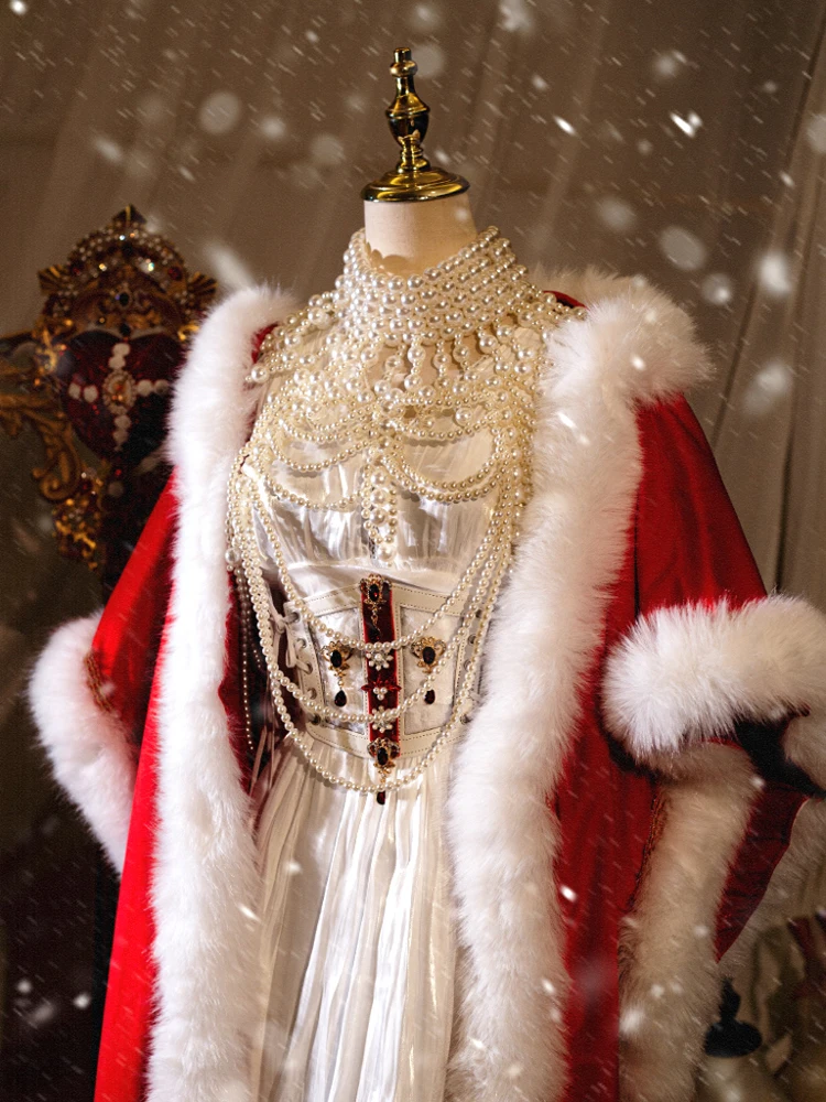 Catharina de Grote wordt gekroond met katoen gewatteerde imitatie vossenhaar rode fluwelen cape Kerstmis Nieuwjaar jurk
