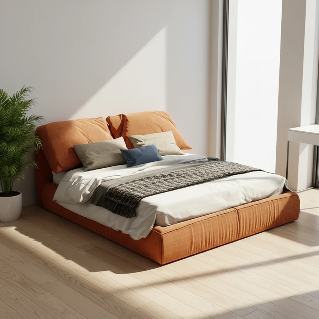 

#Modern Double Platform Bed Frame with Upholstered Fabric Headboard-Contemporary Bedroom Furniture
