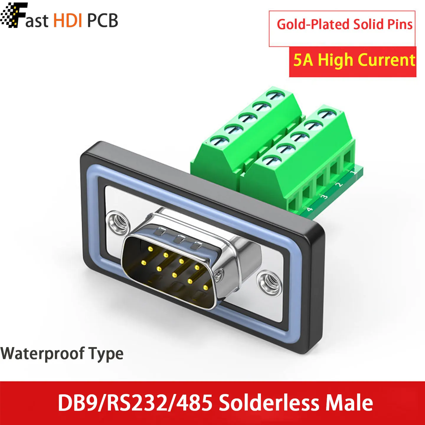 IP67 Waterproof DB9 DB15 DB25 DB37 Connector Male Female 5A Solder/Solderless for RS232 RS485 Industrial Outdoor Serial Port