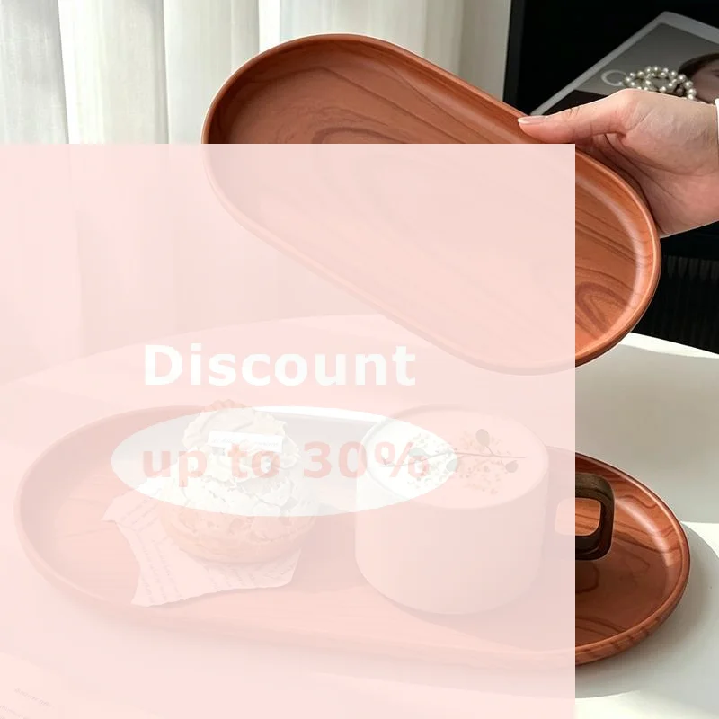 [Walnut Wood Grain Oval Serving Tray Waterproof Multi-Purpose Plate for Coffee Cake Outdoor Picnic Camping Activities]