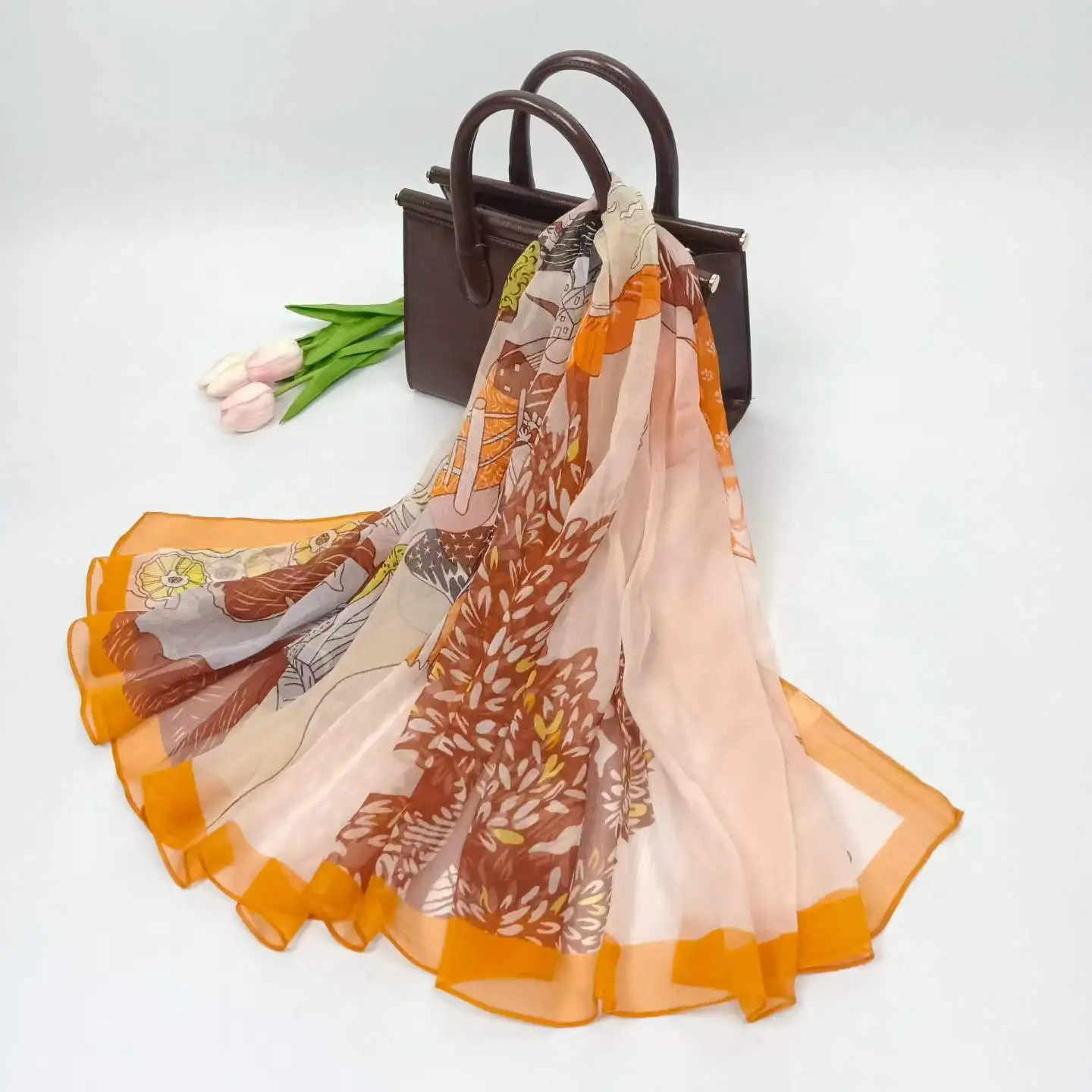 110cm square Chiffon Women Beach Scarf Floral Silk Shawls Design Print Headband Female Summer Headband Wraps Sunscreen Hijab