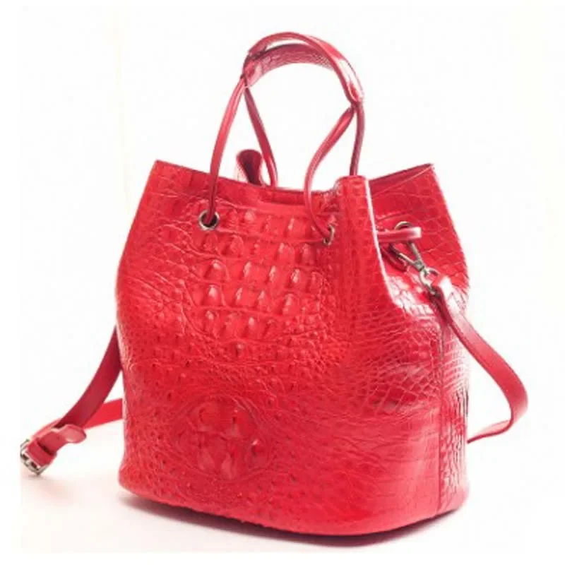 ourui  crocodile  female  Bucket bag  handbag  package  female   big red women handbag