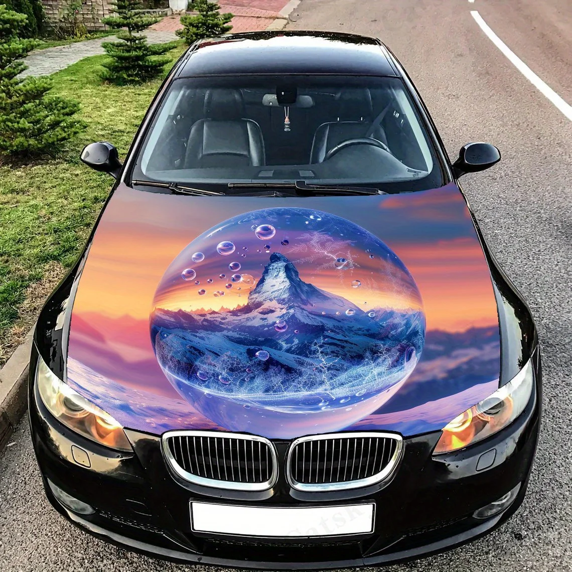 

Mountain in a Sphere Car Hood Vinyl Wrap - Waterproof, Self-Adhesive, Surface Protection Decal Sticker For Auto Engine,Realistic