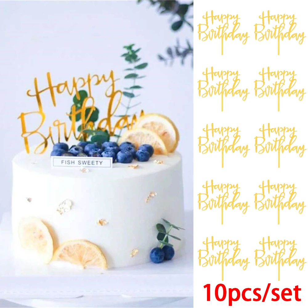 10pcs Plastic Gittler Happy Birthday Cake Topper Bling Decoration Sign Happy Birthday Cake Topper Girl's Birthday Dessert Decor