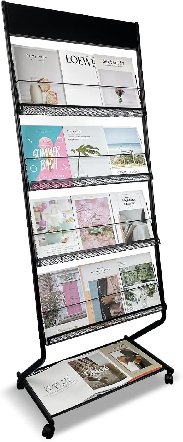 

Floor-Standing Magazine Rack 4-Layer with Wheels, Brochure Display Stand, High-hardness metal for Office,Exhibitions, and Any