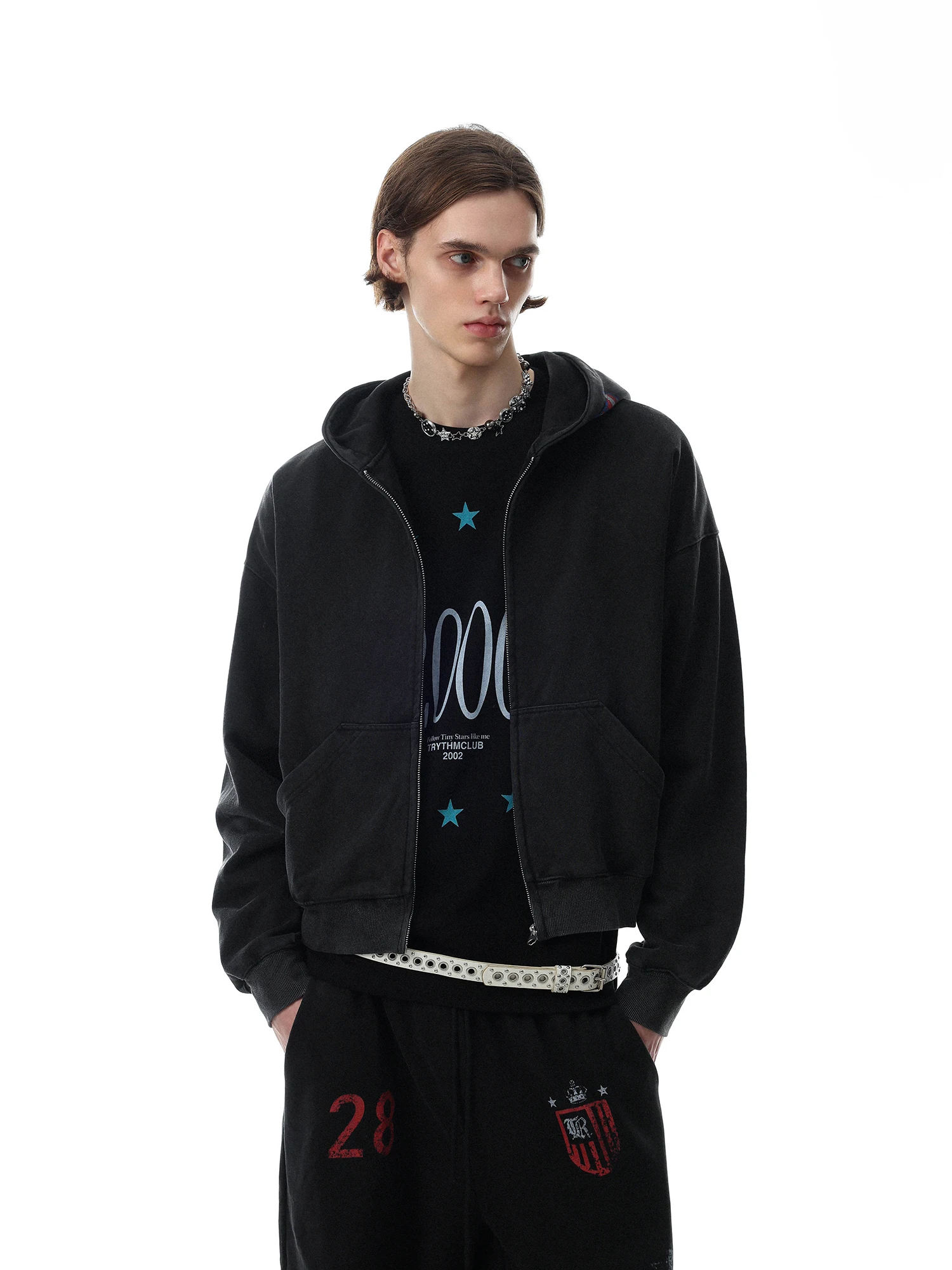 American Style Retro Hooded Zipper Design Men's Sweatshirt Heavyweight Loose Open Cardigan Casual Fashion Cotton Polyester