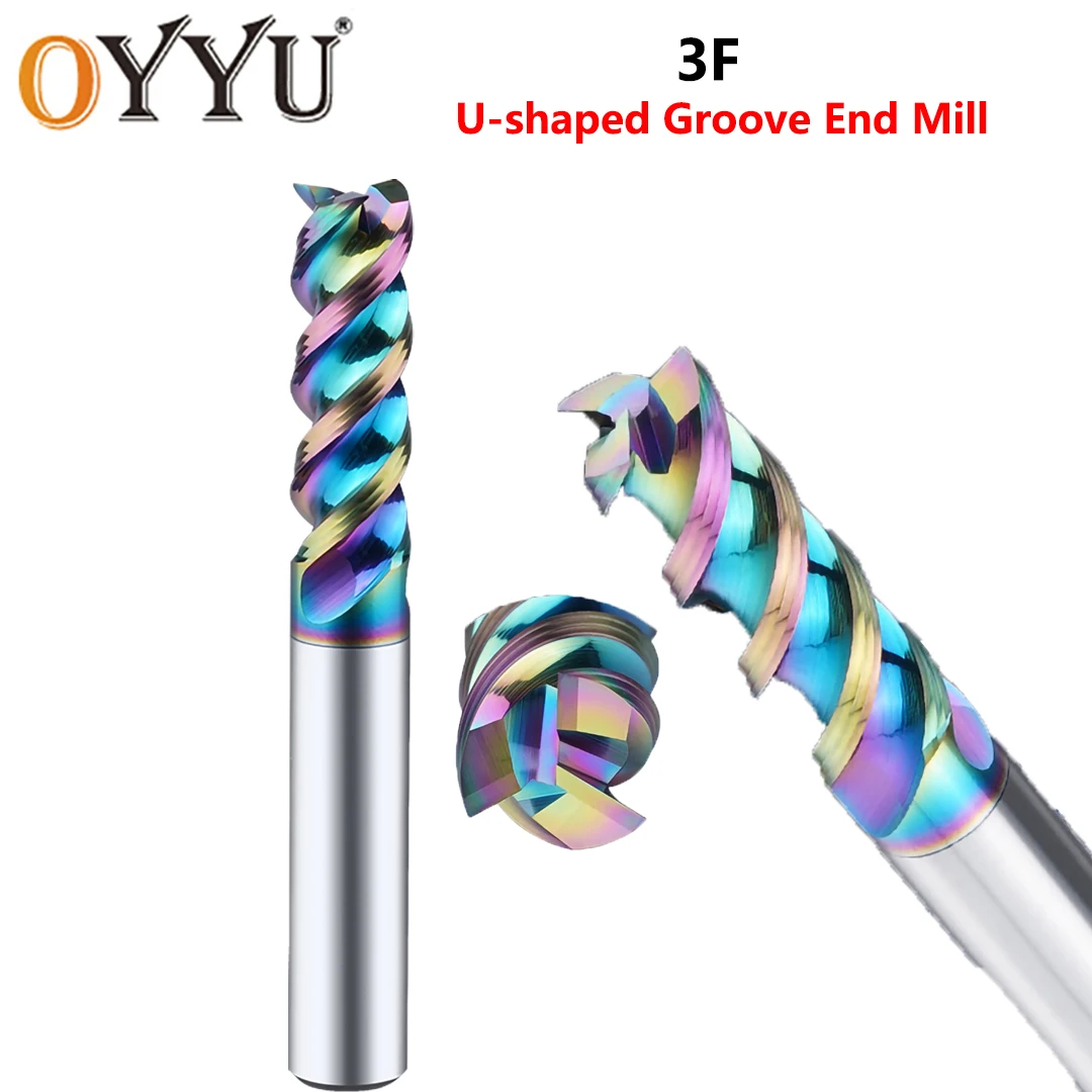 

OYYU Colorful Coating Carbide 3-Flute U-groove Endmill Aluminum Special CNC Machine Milling Cutter Wood Tools 50L 75L 100L