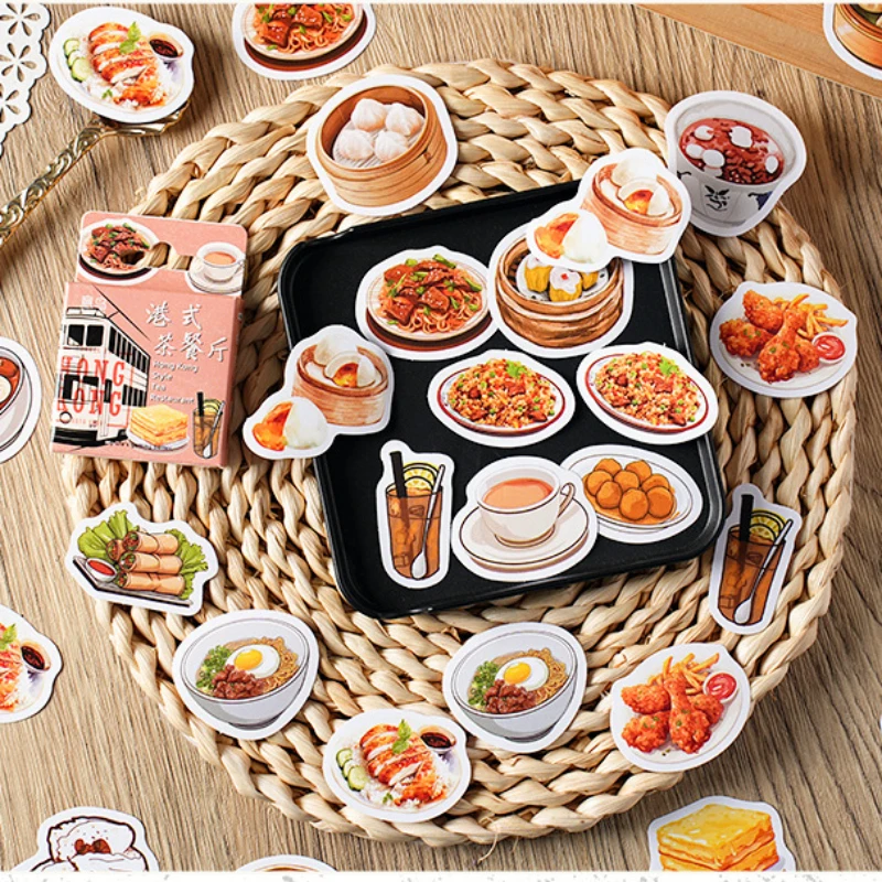 

Hong Kong Style Tea Restaurant Stickers 46pcs Boxed DIY Journal Greeting Card Envelope Decor